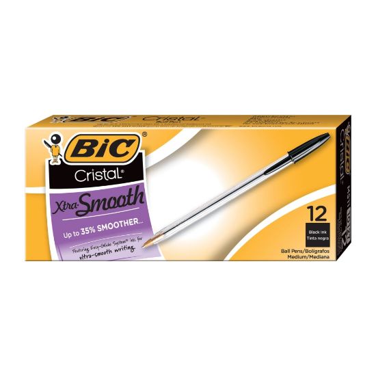 Picture of BIC Cristal Ballpoint Pens, Medium Point, 1.0 mm, Clear Barrel, Black Ink, Pack Of 12