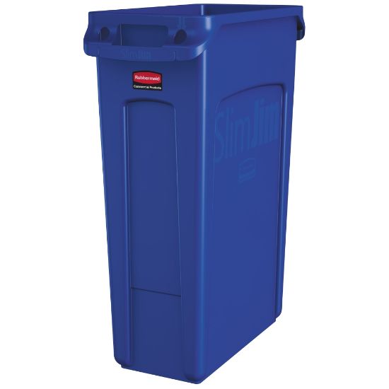 Picture of Rubbermaid Slim Jim Rectangular Polyethylene Vented Waste Receptacle, 23 Gallons, Blue