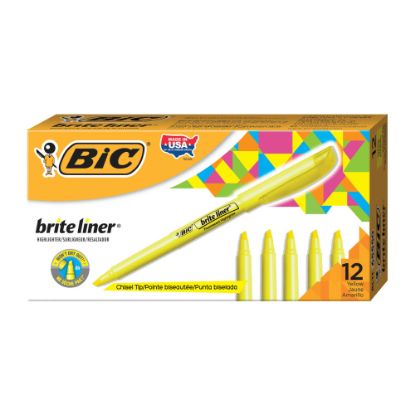 Picture of BIC Brite Liner Highlighters, Chisel Tip, Yellow, Box Of 12