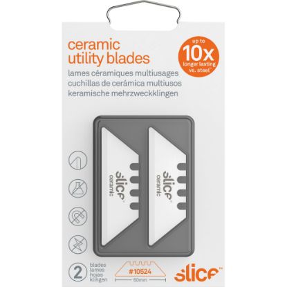 Picture of Slice Replacement Ceramic Utility Blades - 2.40in Length - Non-conductive, Non-magnetic, Rust Resistant, Reversible, Non-sparking - Zirconium Oxide - 2 / Pack - White