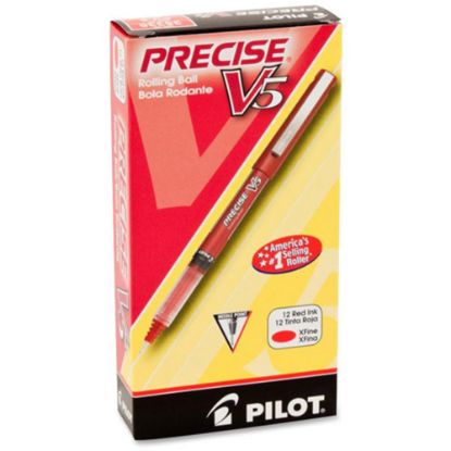 Picture of Pilot Precise V5 Liquid Ink Rollerball Pens, Extra Fine Point, 0.5 mm, Red Barrel, Red Ink, Pack Of 12