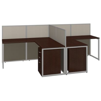 Picture of Bush Business Furniture Easy Office 2-Person L Desk Open Office With Two 3-Drawer Mobile Pedestals, 44 7/8inH x 60 1/25inW x 119 9/10inD, Mocha Cherry, Standard Delivery