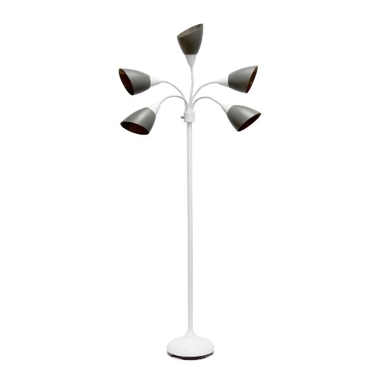 Picture of Simple Designs 5-Light Adjustable Gooseneck Floor Lamp, 67inH, Gray Shade/White Base