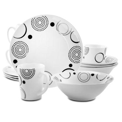 Picture of Gibson Home Modern Times 12-Piece Dinnerware Set, Gray/White