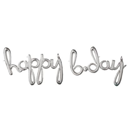 Picture of Amscan "Happy B-Day" Cursive Balloon Banner, 76in x 27in, Silver