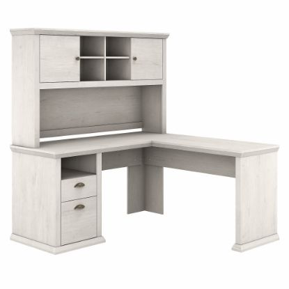 Picture of Bush Business Furniture Yorktown 60inW L-Shaped Corner Desk With Hutch, Linen White Oak, Standard Delivery