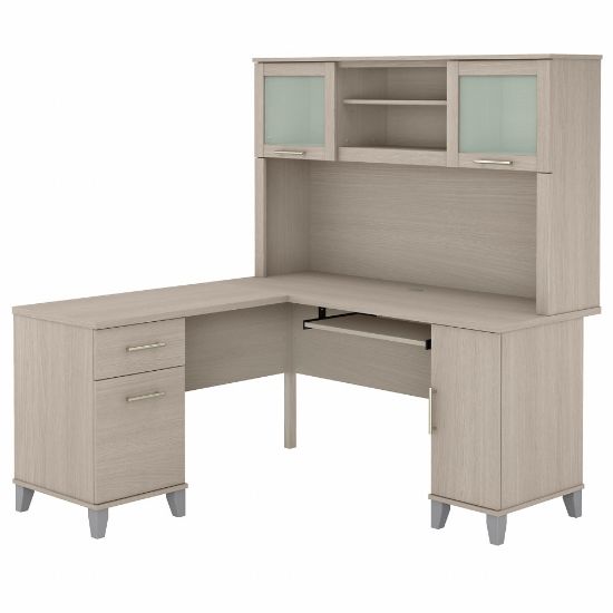 Picture of Bush Business Furniture Somerset 60inW L-Shaped Corner Desk With Hutch, Sand Oak, Standard Delivery