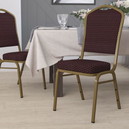 Picture of Flash Furniture HERCULES Series Crown Back Stacking Banquet Chair, Burgundy Patterned/Gold