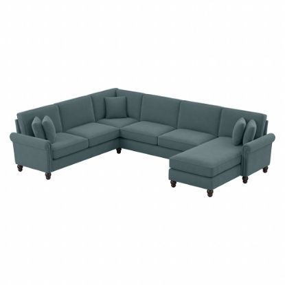 Picture of Bush Furniture Coventry 128inW U-Shaped Sectional Couch With Reversible Chaise Lounge, Turkish Blue Herringbone, Standard Delivery