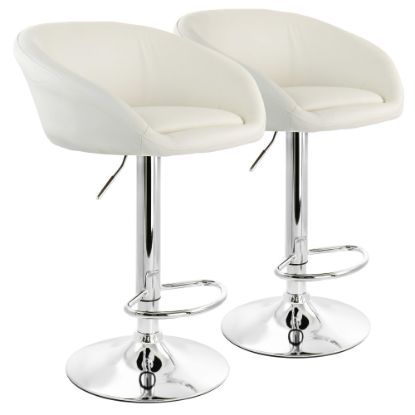 Picture of Elama Adjustable Faux Leather Swivel Bar Stools, White/Chrome, Set Of 2 Stools