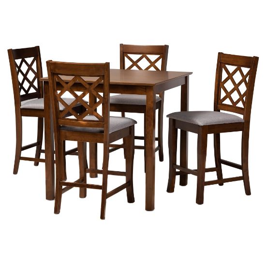 Picture of Baxton Studio Alora Pub Set, 36inH x 35-7/16inW x 35-7/16inD, Gray/Walnut