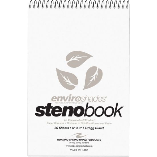 Picture of Roaring Spring Enviroshades Steno Books, 6in x 9in, Gregg Ruled, 80 Sheets Per Pad, 30% Recycled, Gray, Pack Of 4