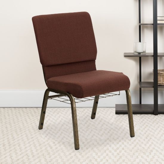 Picture of Flash Furniture HERCULES Church Chair With Book Rack, Brown/Gold Vein