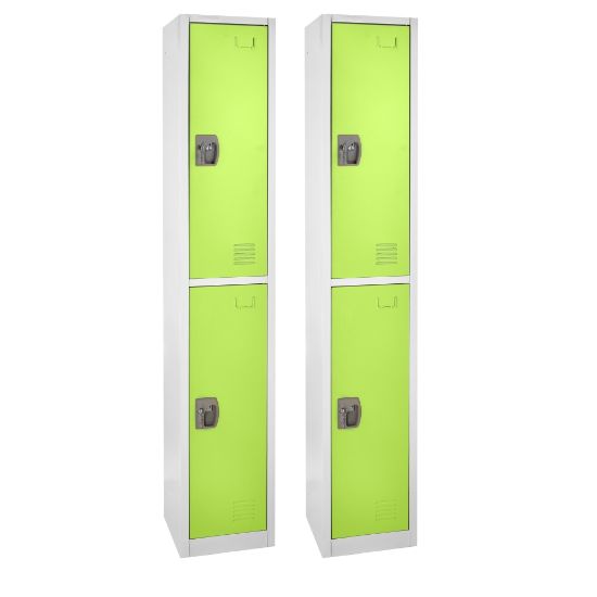 Picture of Alpine 2-Tier Steel Lockers, 72inH x 15inW x 15inD, Green, Set Of 2 Lockers