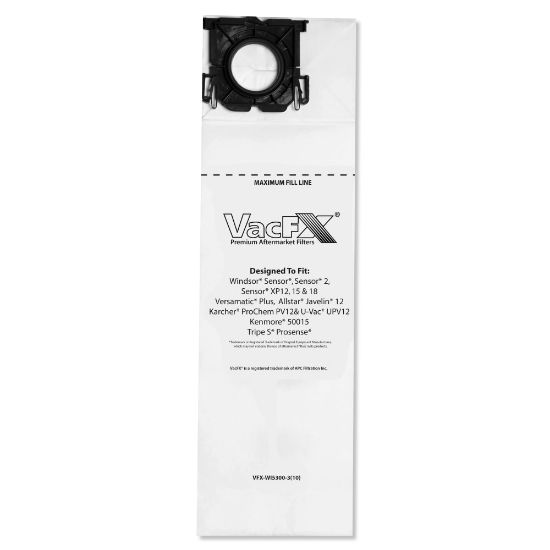 Picture of VacFX Windsor Sensor Vacuum Filter Bags, White, Pack of 100 Bags