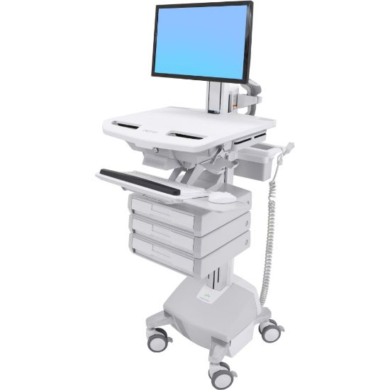 Picture of Ergotron StyleView Cart with LCD Pivot, LiFe Powered, 2 Tall Drawers (2x1) - Up to 24in Screen Support - 33 lb Load Capacity - Floor - Plastic, Aluminum, Zinc-plated Steel