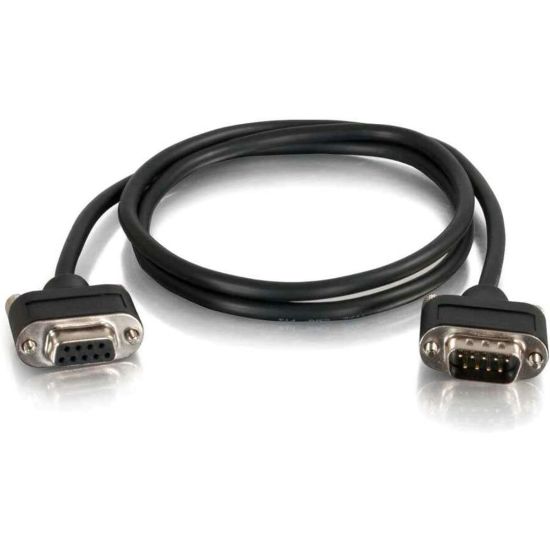 Picture of C2G 15ft RS232 DB9 Cable with Low Profile Connectors - In Wall Rated - M/F - 15 ft Serial Data Transfer Cable - First End: 1 x 9-pin DB-9 RS-232 Serial - Male - Second End: 1 x 9-pin DB-9 RS-232 Serial - Female - 28 AWG - Black