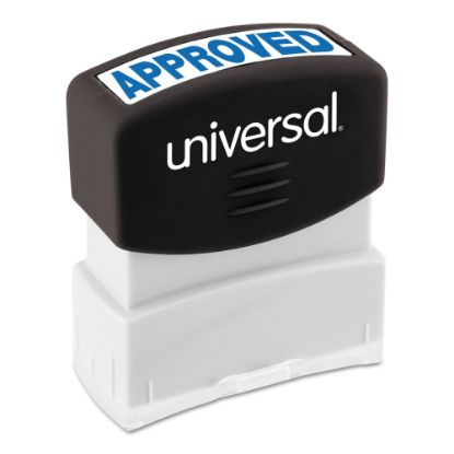 Picture of Universal Pre-Inked Message Stamp, Approved, 1 11/16in x 9/16in Impression, Blue