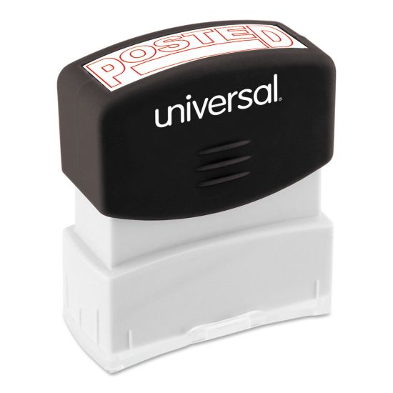 Picture of Universal Pre-Inked Message Stamp, Posted, 1 11/16in x 9/16in Impression, Red