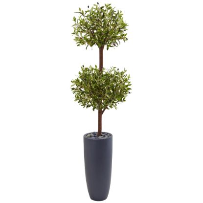 Picture of Nearly Natural 6ftH Polyester Olive Double Tree With Cylinder Planter, Green/Gray