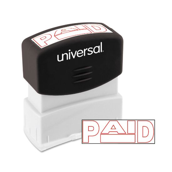 Picture of Universal Pre-Inked Message Stamp, Paid, 1 11/16in x 9/16in Impression, Red