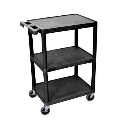 Picture of Luxor Plastic Utilty Cart, 3 Shelves, 80% Recycled, 32 1/2inH x 24inW x 18inD, Black