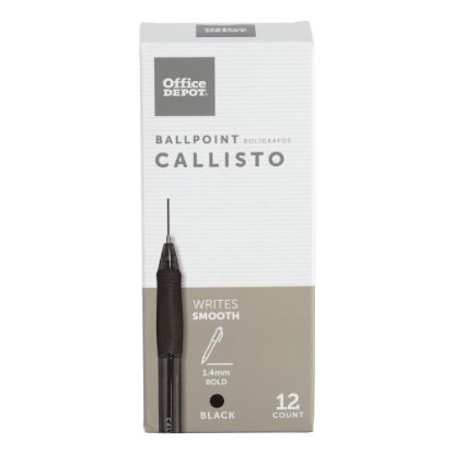 Picture of Office Depot Brand Callisto Soft-Grip Retractable Ballpoint Pens, Bold Point, 1.4 mm, Clear Barrel, Black Ink, Pack Of 12