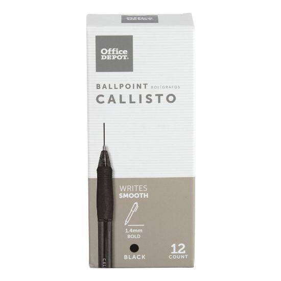 Picture of Office Depot Brand Callisto Soft-Grip Retractable Ballpoint Pens, Bold Point, 1.4 mm, Clear Barrel, Black Ink, Pack Of 12