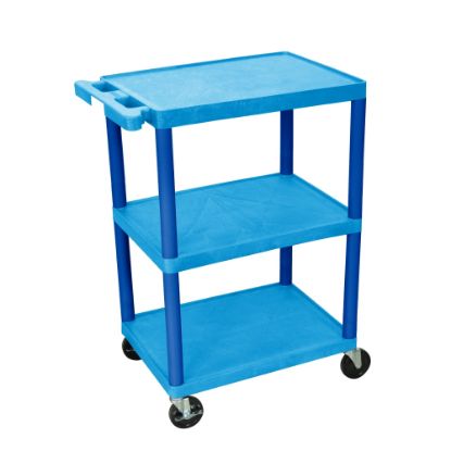 Picture of Luxor Plastic Utilty Cart, 3 Shelves, 32 1/2inH x 24inW x 18inD, Blue