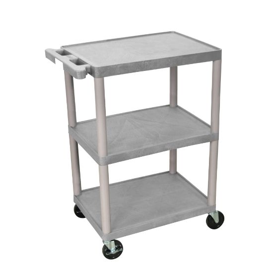 Picture of Luxor Plastic Utilty Cart, 3 Shelves, 32 1/2inH x 24inW x 18inD, Gray