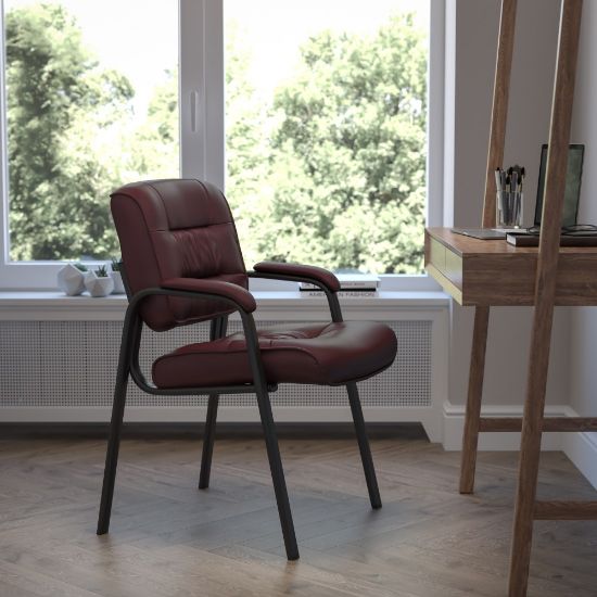 Picture of Flash Furniture LeatherSoft Executive Side Reception Chair with Powder Coated Frame, Burgundy/Black