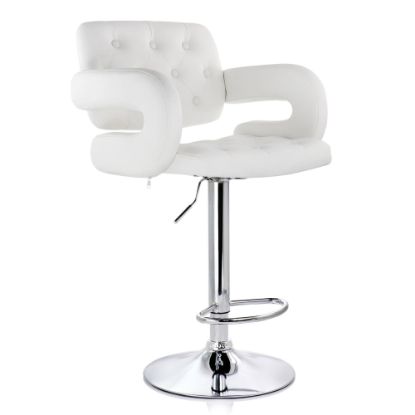 Picture of Elama Faux Leather Tufted Bar Stool, White/Chrome