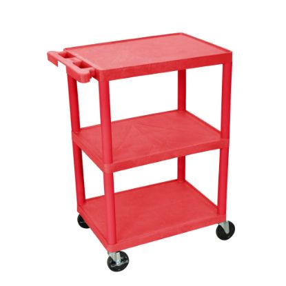 Picture of Luxor Plastic Utilty Cart, 3 Shelves, 32 1/2inH x 24inW x 18inD, Red