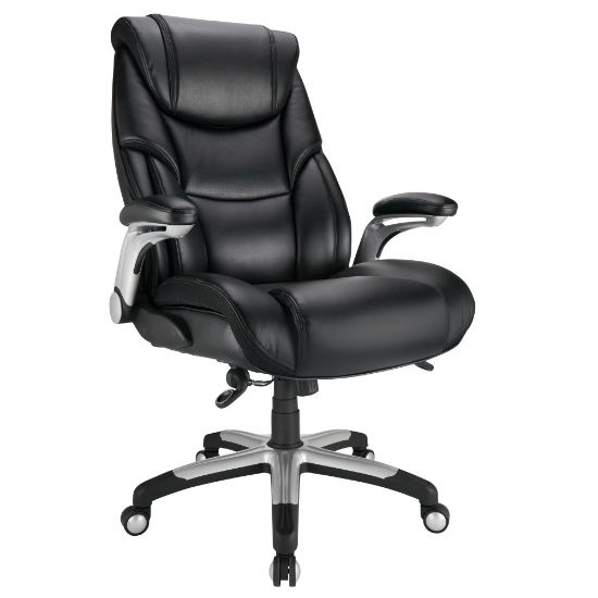 Picture of Realspace Torval Big & Tall Bonded Leather High-Back Computer Office Chair, Black/Silver, BIFMA Compliant