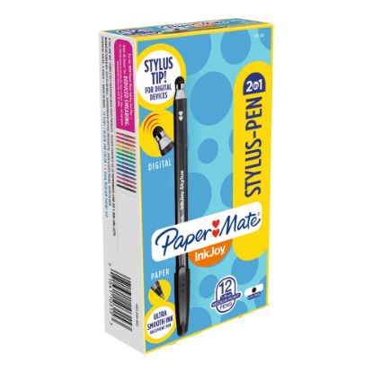 Picture of Paper Mate InkJoy 2-in-1 Stylus Pen, Black Barrel, Pack of 12