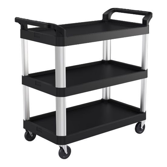 Picture of Suncast Commercial 3-Shelf Service Cart, 38inH x 20inW x 40inD, Black/Silver