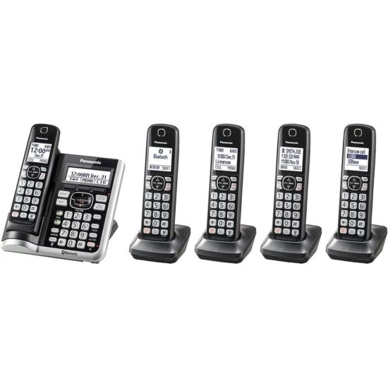 Picture of Panasonic Link2Cell DECT 6.0 Cordless Telephone With Answering Machine And Dual Keypad, 5 Handsets, KX-TGF575S