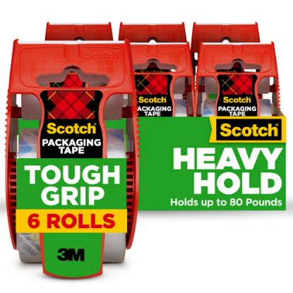 Picture of Scotch Tough Grip Moving Packing Tape With Dispensers, 1-7/8in x 22.2 Yd., Clear, Pack Of 6 Rolls