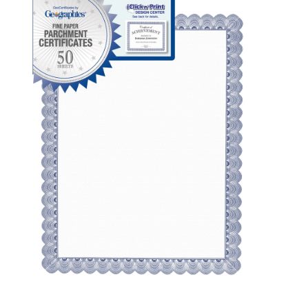 Picture of Geographics Parchment Certificates, 8-1/2in x 11in, Conventional Blue, Pack Of 50