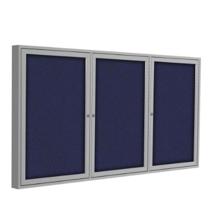 Picture of Ghent 3 Door Enclosed Fabric Bulletin Board, Satin Aluminum Frame, 48inH x 72inW, Blue