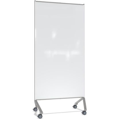 Picture of Ghent Pointe Magnetic Mobile Dry-Erase Glassboard, 76-1/2in x 36-3/16in, White, Silver Metal Frame