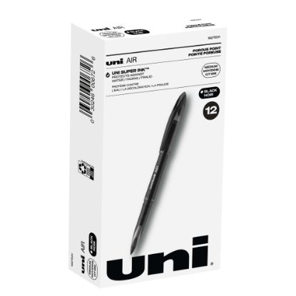 Picture of uni-ball AIR Rollerball Pen, Medium Point, 0.7 mm, Black Barrel, Black Ink, Pack Of 12