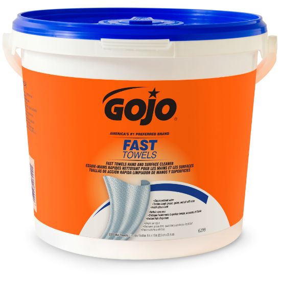 Picture of Gojo Fast Hand And Surface Cleaner 1-Ply Paper Towels, Citrus Scent, Blue, Bucket Of 255 Sheets