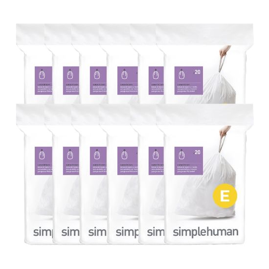 Picture of simplehuman Custom-Fit Trash Can Liners, Code E, 0.025-mil, 5.28 Gallons, 20in x 18 3/4in, White, Pack Of 240 Liners