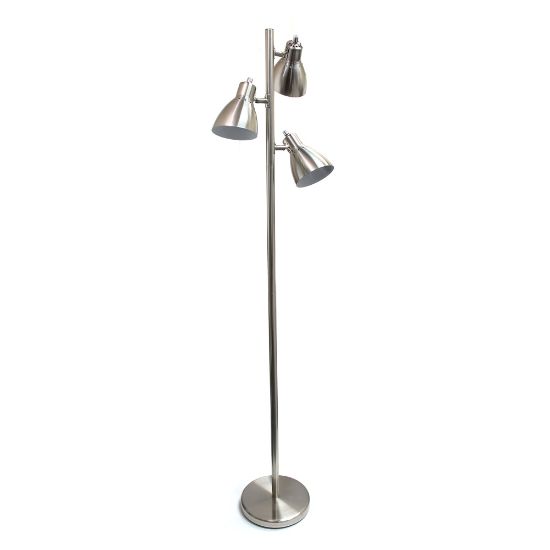 Picture of Creekwood Home Essentix 3-Light Metal Tree Floor Lamp, 64inH, Brushed Nickel Shades/Brushed Nickel Base