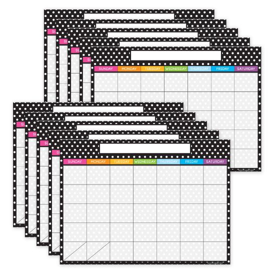 Picture of Ashley Productions Smart Poly PosterMat Pals Space Savers, 13in x 9-1/2in, Black And White Dots Calendar, Pack of 10 Calendars