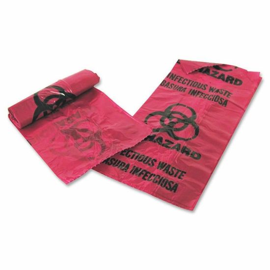 Picture of Unimed Stick-On Biohazard Infectious Waste Bags, 1 Gallon, Red, Box Of 100