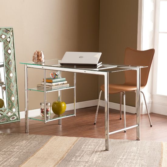 Picture of SEI Furniture Oslo Chrome & Glass 48inW Writing Desk, Chrome/Clear