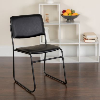 Picture of Flash Furniture HERCULES Series High-Density Stacking Chair With Sled Base, Vinyl Upholstery, Black