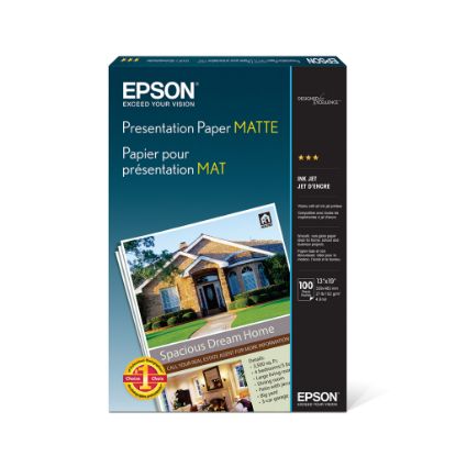 Picture of Epson Presentation Paper, Matte White, 13in x 19in, 100 Sheets Per Pack, 27 Lb, 90 Brightness